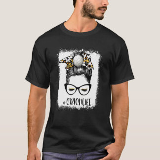 Bleached Volleyball Coach Life Leopard Messy Bun V T Shirt