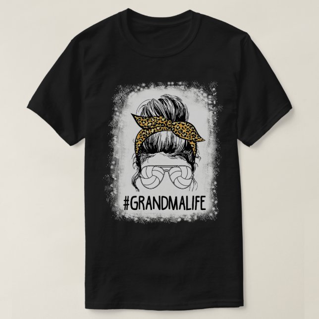 Bleached Volleyball Grandma Life Messy Bun Leopard T Shirt (Design framsida)