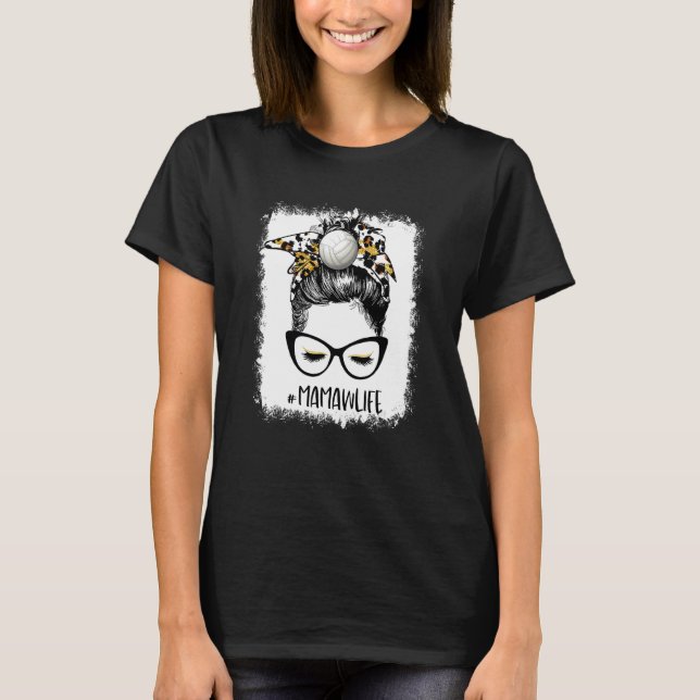 Bleached Volleyball Mamaw Life Leopard Messy Bun G T Shirt (Framsida)
