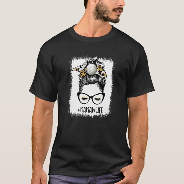 Bleached Volleyball Mamaw Life Leopard Messy Bun G T Shirt (Framsida)