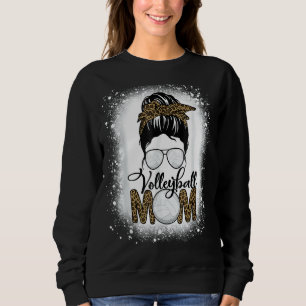 Bleached Volleyball Mamma Life Leopard Messy Bun G T Shirt