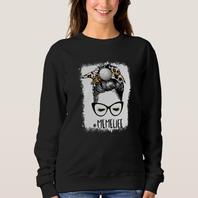 Bleached Volleyball Meme Life Leopard Messy Bun Ga T Shirt (Framsida)
