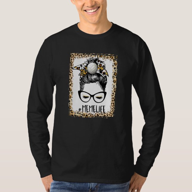 Bleached Volleyball Meme Messy Bun Game Day Mor T Shirt (Framsida)