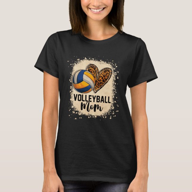 Bleached Volleyball Mom Leopard Game Day Vibes Mot T Shirt (Framsida)