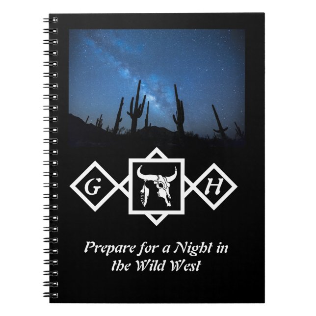 Bleached Whit Bull Skull Silhouette Monogram Photo Anteckningsbok (Framsidan)