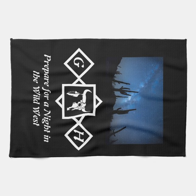 Bleached Whit Bull Skull Silhouette Monogram Photo Kökshandduk (Horisontell)