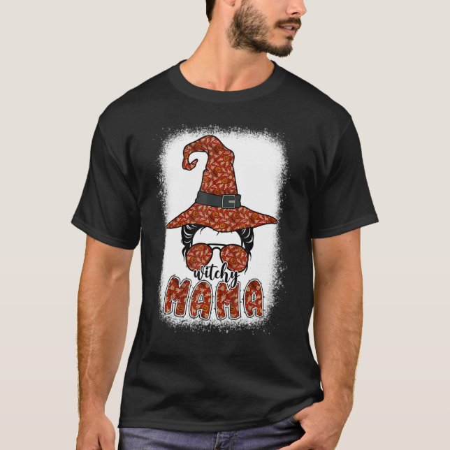 Bleached Witchy Mamma Halloween Messy Bun Witch Ma T Shirt (Framsida)