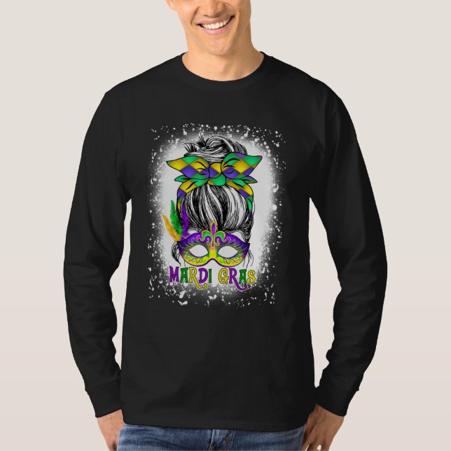 Bleached Womens Messy Bun Mardi Gras Feasted Mas T Shirt (Framsida)