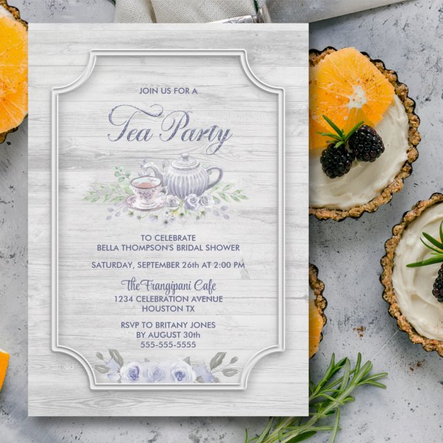 Bleached Wood Tea Party Möhippa Inbjudningar (Skapare uppladdad)