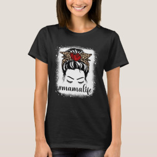 Bleacher Mamma Life Messy Bun Leopard Skriv ut kvi T Shirt