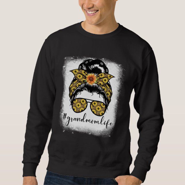 Bleaches Grandmom Life Messy Hair Bun Mothers Day  Lång Ärmad Tröja (Framsida)