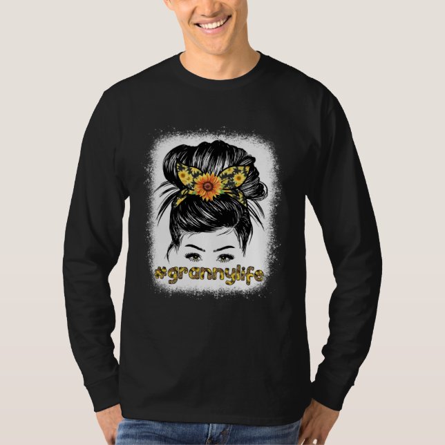 Bleaches Granny Messy Hair Bun Sunflower Women Mot T Shirt (Framsida)