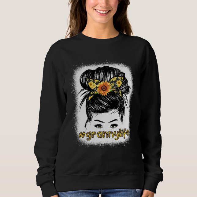 Bleaches Granny Messy Hair Bun Sunflower Women Mot T Shirt (Framsida)