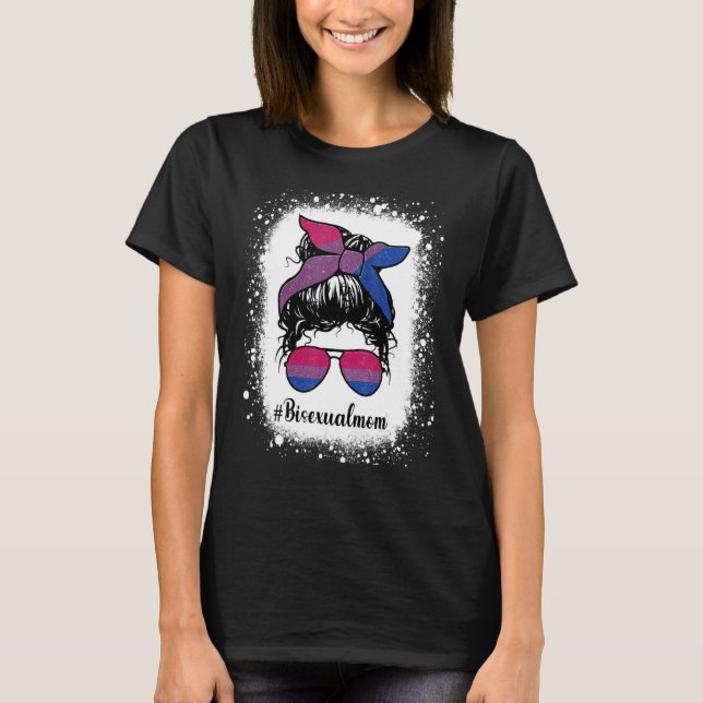 Bleachhed Bisexual Mamma Messy Bun Mamma Lgbt Prid T Shirt (Framsida)