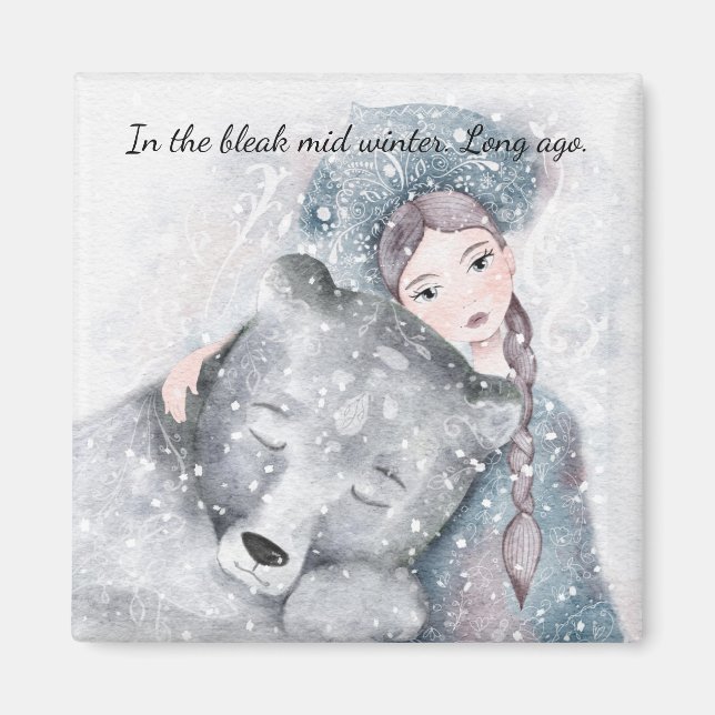Bleak Mid Winter Bear Snö Princess Watercolor Magnet (Framsidan)