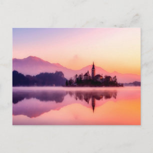 Bled Island i Bled Sjö i Slovenien vid Sunrise Vykort