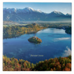 Bled Island, Slovenia, scenic Kakelplatta<br><div class="desc">Bled Island,  Slovenia picturesque photograph with church,  lake,  and majestic mountains</div>