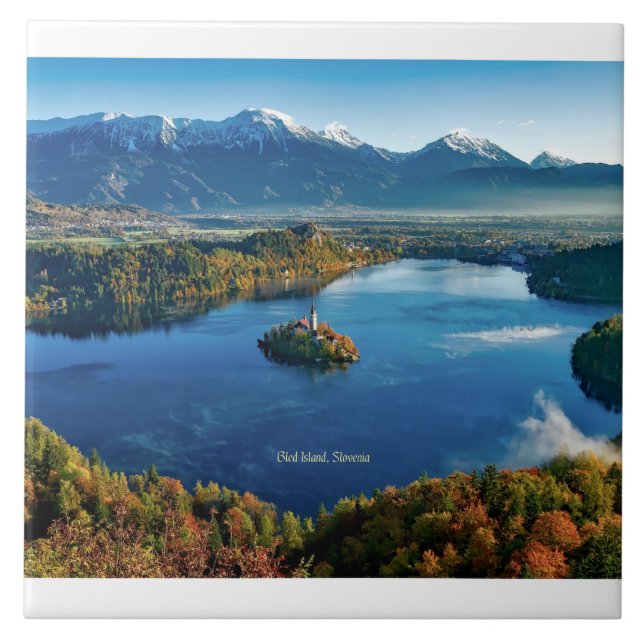 Bled Island, Slovenien, scenisk. Kakelplatta (Framsidan)