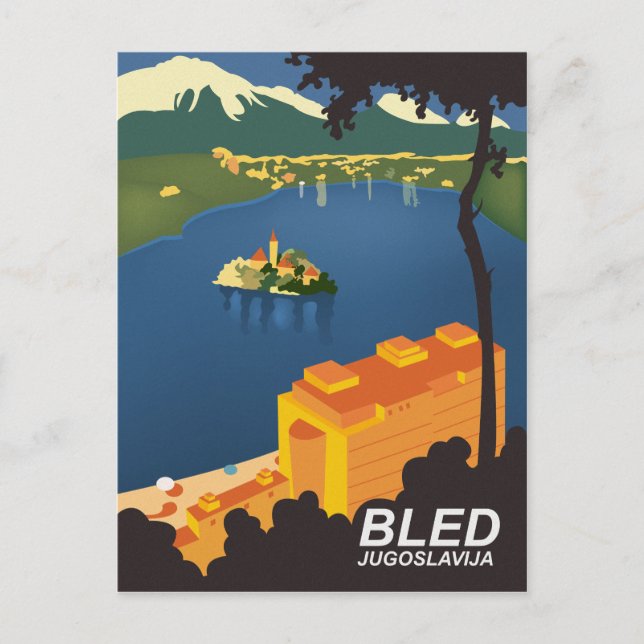 Bled, Jugoslavien, vintage resor Vykort (Framsida)