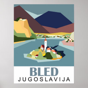 Bled sjö, Jugoslavien, Slovenien, vintage resor Poster