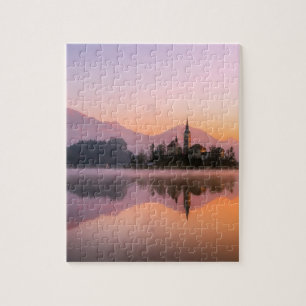 Bled Slovenien vid Sunset Pussel