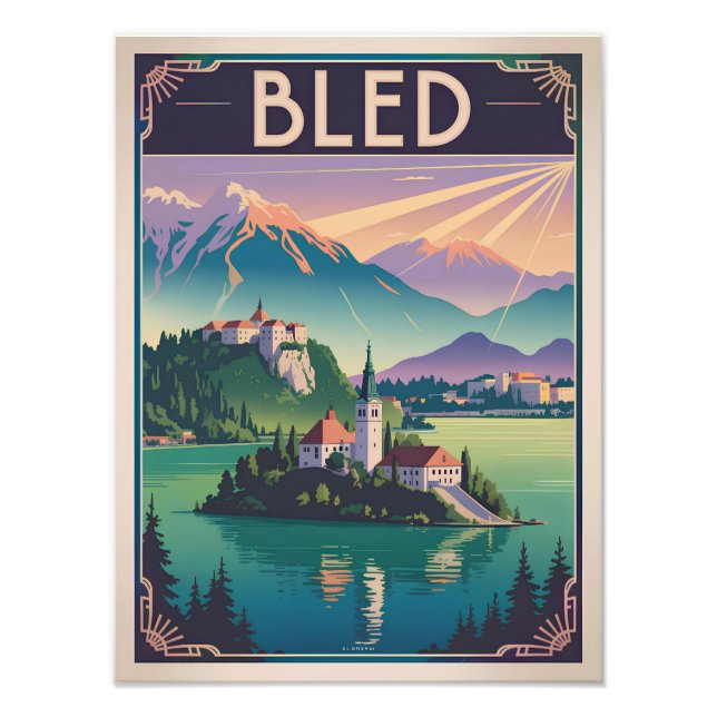 Bled Slovenien vintage Fototryck (Framsidan)