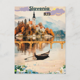 Bled Travel Postcard Slovenska konst Blue Bled Ble Vykort