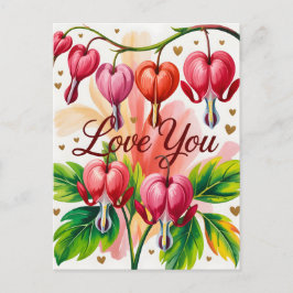 Bleeding Heart Floral Illustration with Love You  Vykort