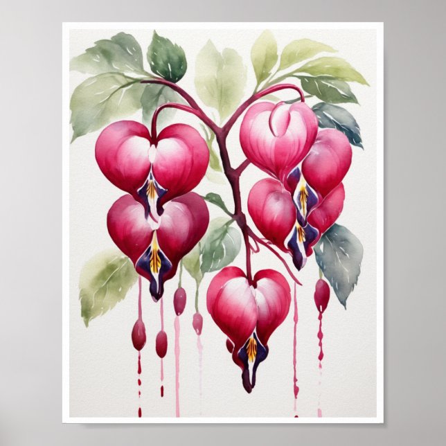 Bleeding Heart Flowers Handmade Vatten Färg Poster (Framsidan)