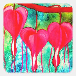Bleeding Hearts blomart Fyrkantigt Klistermärke