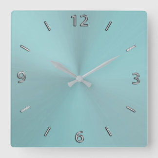 Blek Aqua Modern Metallic Wall Clock Fyrkantig Klocka