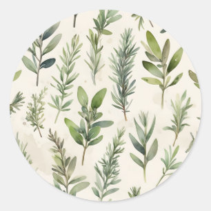 Blek Beige med mjuk Grönt Herb Runt Klistermärke