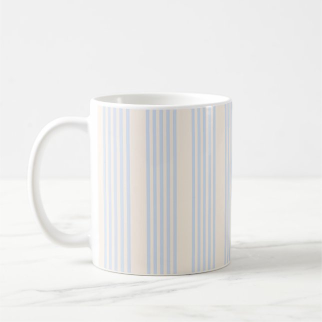 Blek blå och beige fem rand mönster kaffemugg (Vänster)