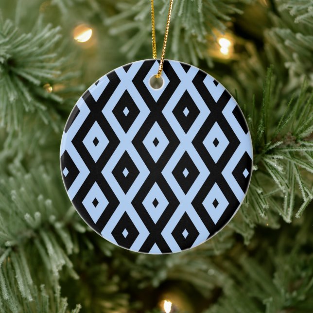 Blek blå och svart romb mönster julgransprydnad keramik (Träd)