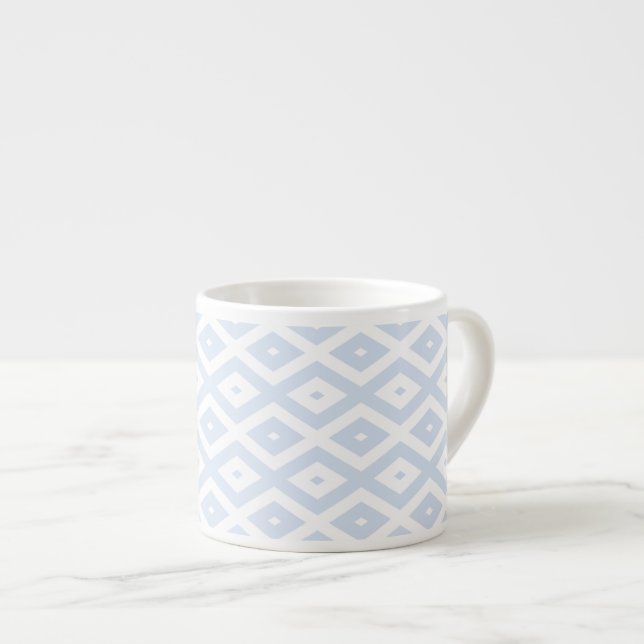 Blek blå och vit romb mönster espressomugg (Framsida höger)