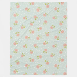 blek blå shabby chic polka punktvit rosa blommigt fleecefilt