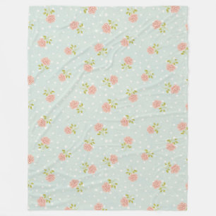 blek blå shabby chic polka punktvit rosa blommigt fleecefilt