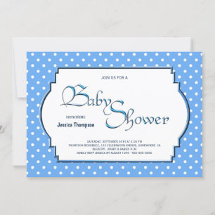 Blek Blue and White Polka Dot Baby Shower Inbjudningar