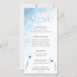 Blek Blue Anemone Watercolor Bröllop Menu