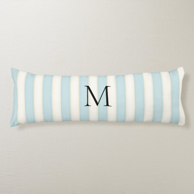 Blek Blue & Antique White Rand monogrammad Kroppskudde (Framsidan)