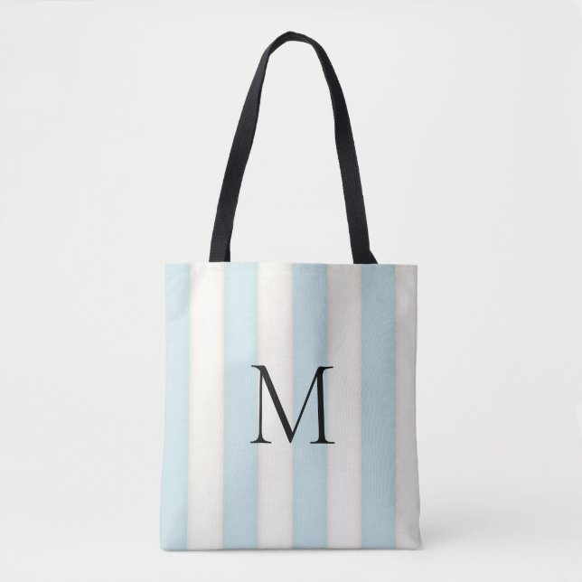 Blek Blue & Antique White Rand Monogrammed Tot Tygkasse (Framsida)