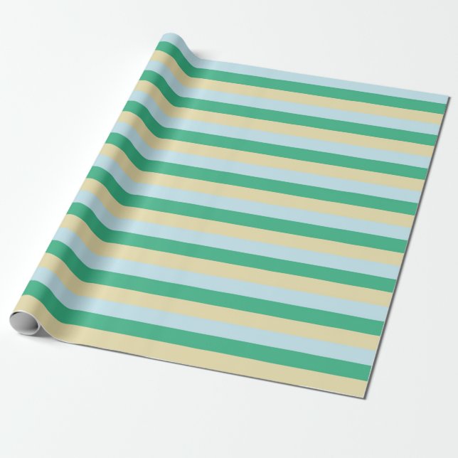Blek Blue, Aqua Grönt och Beige Rand Presentpapper (Utrullad)