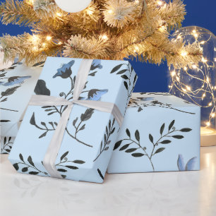 Blek Blue Bluebelles och Bluebirds Blommönster o Presentpapper