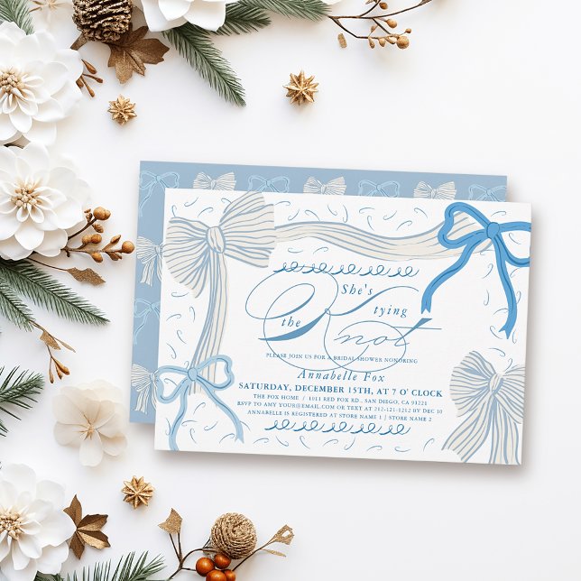 Blek Blue Bows Hon Gifter sig Möhippa Inbjudningar (Skapare uppladdad)