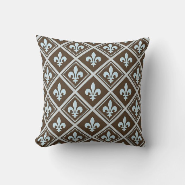 blek blue,fleur de lis,royal,tartan,brun,mönster kudde (Framsida)