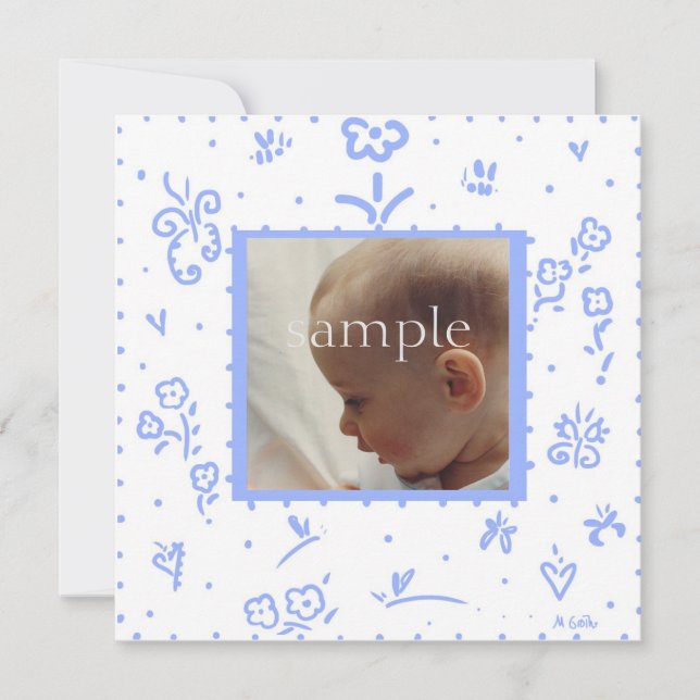 Blek Blue Flower Birement Notice Meddelande (Framsida)