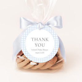 Blek Blue Gingham Boy's Baby Shower Gåvor Etiketter