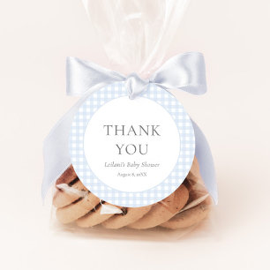 Blek Blue Gingham Boy's Baby Shower Gåvor Etiketter