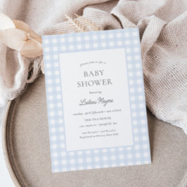 Blek Blue Gingham Classic Boys Baby Shower Inbjudningar
