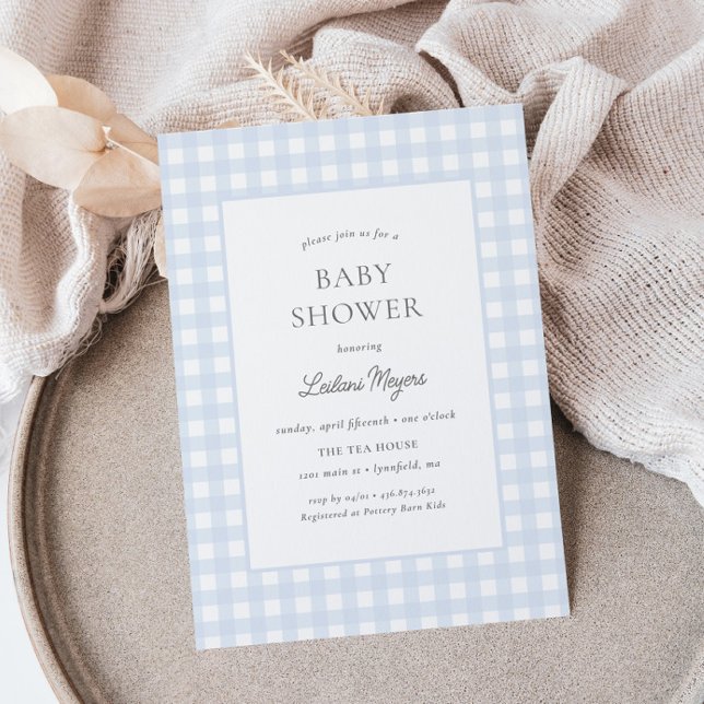 Blek Blue Gingham Classic Boys Baby Shower Inbjudningar (Skapare uppladdad)